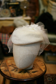 Vintage 1970s Brodal Hat with White Silk Flowers Veil