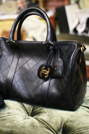 Chanel Boston Speedy Black Quilted Leather Hand Bag + Strap