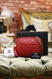 Vintage Deep Red Chanel Tassel Purse in FULL Set Rare