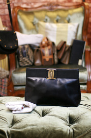 Vintage Salvatore Ferragamo Vara Bow Shoulder Bag Black Leather Clutch Shoulder Bag