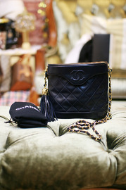 Vintage Chanel Navy-black Quilted Leather Shoulder Fringe Bag
