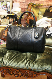 Vintage Chanel Boston Speedy Black Quilted Leather Hand Bag + Strap