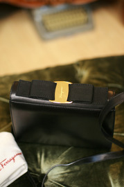 Vintage Salvatore Ferragamo Vara Ribbon Black Leather Clutch Shoulder Bag