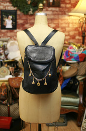 Vintage 1990s Moschino Golden Chain Black Leather Backpack