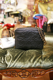 Vintage Chanel Black Caviar Leather Golden Ball Shoulder Bag RARE