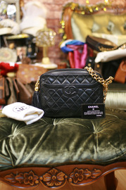 Vintage Chanel Black Quilted Leather Fringe Shoulder Camera Bag