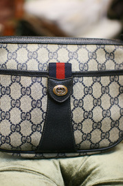 Authentic Vintage Gucci Navy GG Monogram Canvas Shoulder Bag