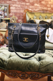Vintage Chanel Black Caviar Leather Large Tote Shoulder Bag