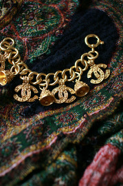 Beautiful Authentic Vintage CHANEL Paris CC Logos and Bell Charms Bracelet Gold Plated 90s