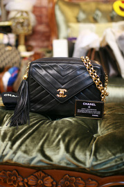 Vintage Chanel Black V-Stitch Leather Fringe Shoulder Bag