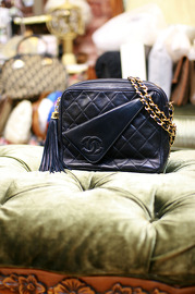 Vintage Chanel Navy Quilted Leather Fringe Shoulder Bag