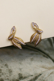 Beautiful Vintage Signed Golden Clip on Earrings with Rhinestones PAT. 156452