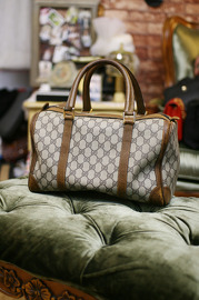 Vntage Gucci Browwn Leather Trim Monogram Boston Speedy Bag
