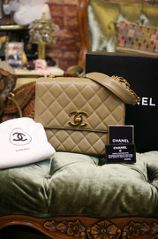 Vintage Authentic Chanel Milk Tea Brown Caviar Big Shoulder Purse FULL SET