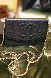 CHANEL Pre Owned Black Caviar Wallet On Chain WOC Flap Bag Gold HW