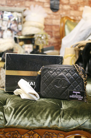 Vintage Chanel Black Quilted Leather Tassle Shoulder Bag