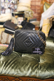 Vintage Chanel Black Lambskin Rhombus Style Leather Tassel Shoulder Bag