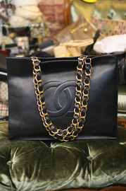 Vintage Chanel Jumbo XL Black Lambskin Leather Shoulder Shopping Tote Bag