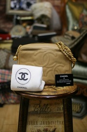 0Vintage Chanel Beige Caviar Leather Golden Ball Shoulder Bag RARE