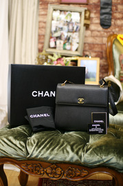 Vintage Chanel Box Style Calf Leather Handbag Full Set