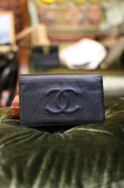 Authentic Pre Own CHANEL Black Caviar Leather Long Wallet