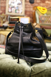 Authentic Vintage CHANEL Chain Shoulder Bucket Bag Black Caviar Leather