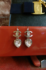 Authentic Pre Own Chanel Silver Toned Heart Shaped Earrings