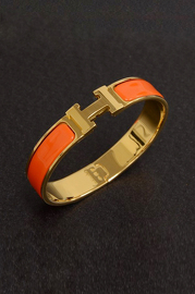 Authentic Hermes Orange x Gold Tone H Clic Clac Bangle (Narrow PM Small Size)