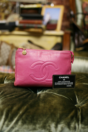 Vintage Chanel Large Pink Caviar Pouch Cosmetic Bag Small Clutch RARE