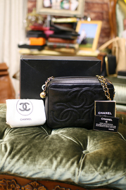 Vintage Chanel Black Caviar Leather Golden Ball Shoulder Bag RARE Full set