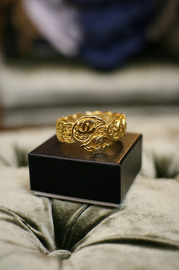 Chanel Vintage 2 CC logos Gold Plated Bangle Bracelet (Narrow)