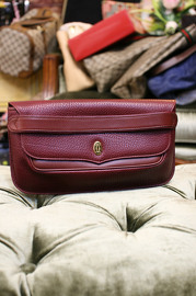 Auth Vintage Must de Cartier Bordeaux Leather Clutch Hand Bag
