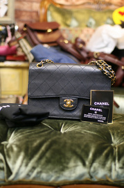 Vintage Chanel 2.55 Black Single Flap Double Chain Caviar Quilted Leather Shoulder Bag RARE 25cm