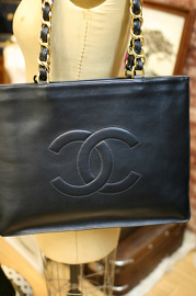Vintage Chanel Jumbo XL Black Leather Shoulder Shopping Tote Bag