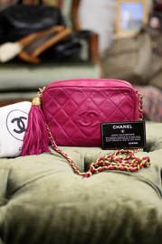 Vintage Chanel Shocking Pink Quilted Leather Shoulder Bag With Fringe RARE