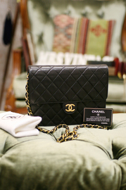 Vintage Chanel Black Quilted Lambskin Leather Shoulder Bag Clutch