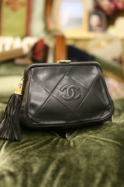 Vintage Chanel Black Lambskin Small Clutch with Leather Fringe