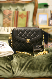 Vintage Chanel Black Lambskin Purse With Golden Ball