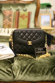 Vintage Chanel Black Lambskin Purse With Golden Ball