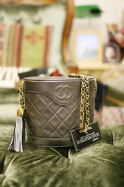 Vintage Chanel Dark Silver Quilted Leather Shoulder Fringe Bag