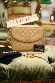 Vintage Chanel Caviar Beige Purse With Golden Ball