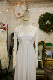 1970s Long Sleeves Wedding Lace Gown Sz S