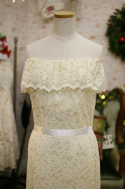1970s Off Shoulder Full Lace Dress Ivory