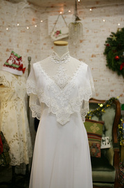 1970s Lace and Beaded Capelet Gown Sz