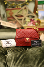 Chanel Lipstick Red Quilted Lambskin Leather Mini Shoulder Bag Gold Chain