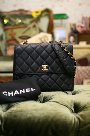 Vintage Chanel Large Black Quilted Caviar Leather Shoulder Flap Bag Rare 27cm Wide