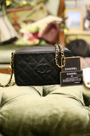 Vintage Chanel Black Caviar Quilted Leather Golden Ball Mini Shoulder Bag