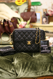 Vintage Chanel Caviar Black Purse With Golden Ball