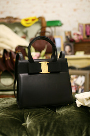 Vintage Salvatore Ferragamo Vara Ribbon Black Leather Kelly Shoulder Bag