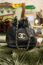Vintage Chanel Black Lambskin Large Bucket Bag
